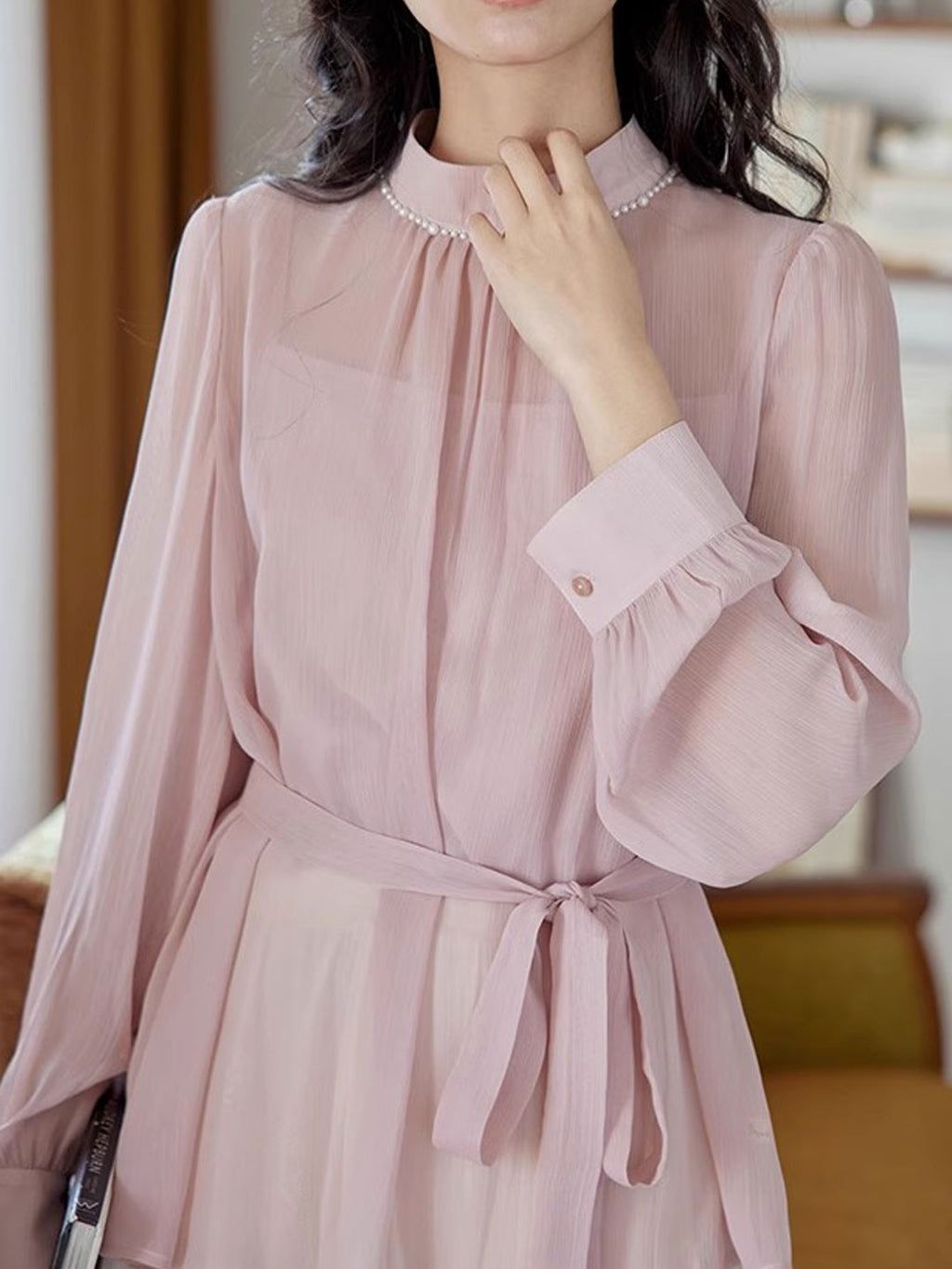 Claire Elegant Solid Color Pearl Top