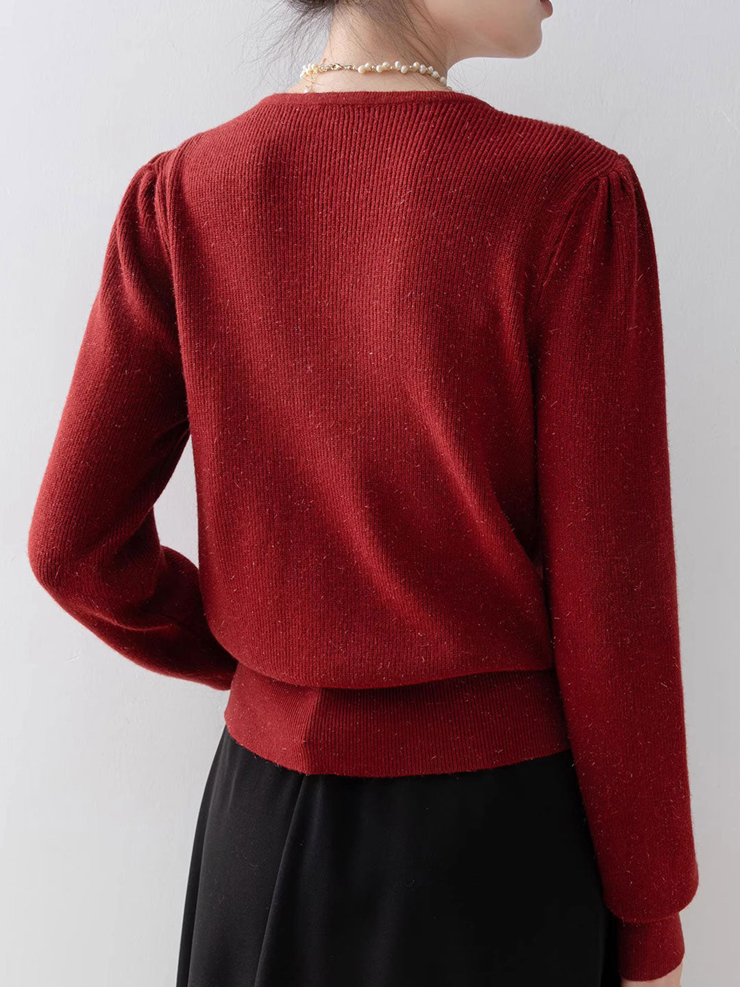 Natalie Elegant V-Neck Diamond-Studded Knitted Top