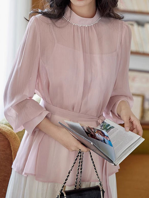 Claire Elegant Solid Color Pearl Top