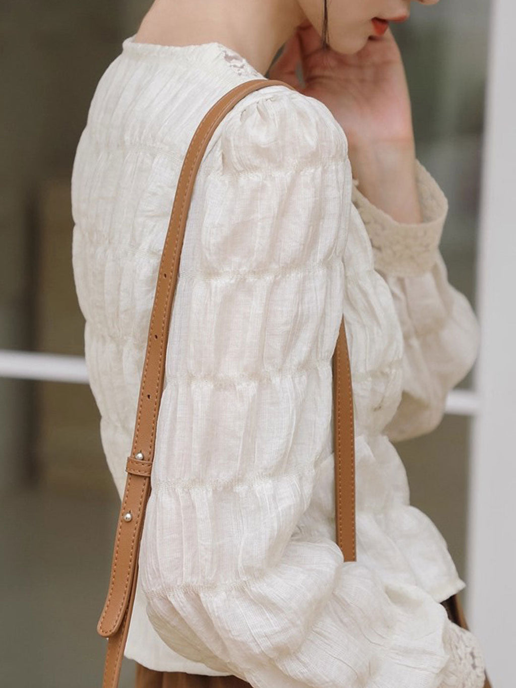 Ava Vintage V-Neck Latern Sleeve Lace Chiffon Blouse